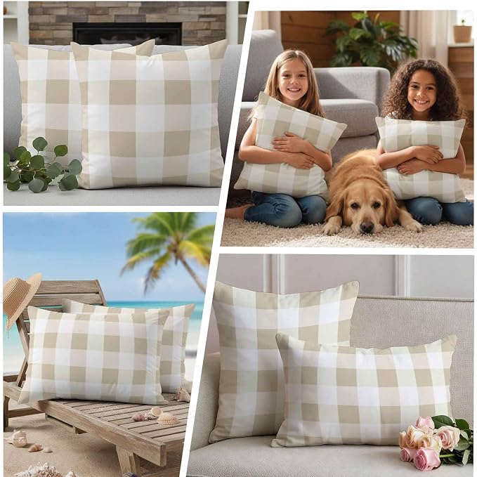 Buffalo Yellow Plaid Outdoor Waterproof Throw Pillow Covers Set of 2, 20"x12", Spring Simple Pattern Decorative Pillow Covers Outside Cushion Case for Patio Porch Garden