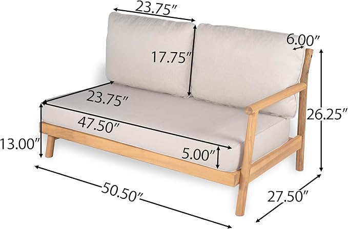 Christopher Knight Home Jorine Patio Chat Set, Acacia Wood Accent Chair, Slat Panel Coffee Table, Sectional L Shaped Sofa, Loveseat and Lounge Chair, Outdoor Conversation Set for Yard, Teak+Beige