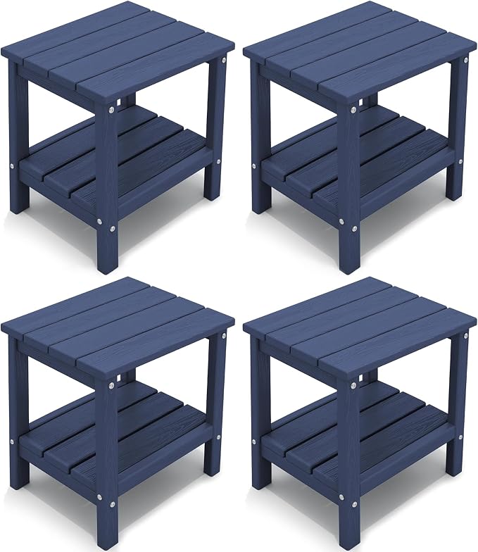 KINGYES Outdoor Side Table Set of 4, Double Layer Adirondack End Table- Navy