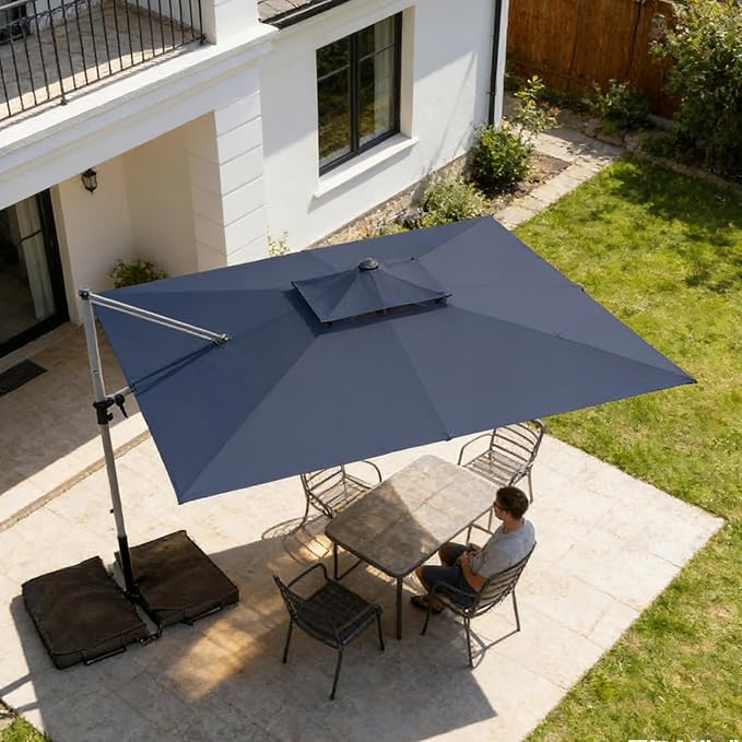Patio Umbrella, Rectangle Outdoor Cantilever Umbrella, Aluminum Offset Umbrella with Champagne Frame for Pool Deck Garden Outdoor shade for Garden Deck Pool Patio, Beige(Weighted Base Not Include)