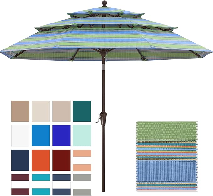 ABCCANOPY 5-Year 10-Year No Fading 9FT 3 Tiers Patio Umbrella, Outdoor Table Umbrella with 8 Sturdy Ribs for Deck, Backyard, Garden, Yard