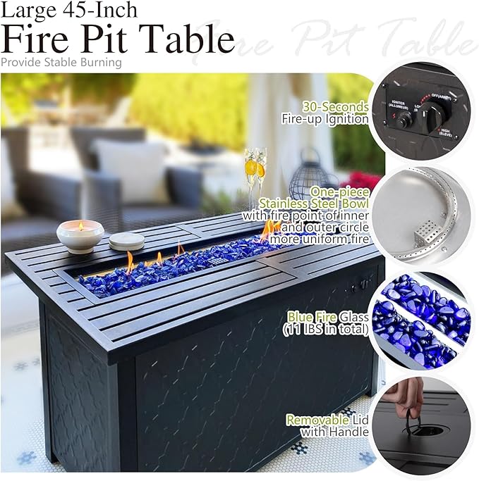 Sophia & William Patio Furniture Set with Fire Pit Table, Outdoor Conversation Sets 5 Seats Clearance with 45" Gas Fire Pit Table x 1, 3-seat Sofa x 1, Swivel Chair x 2 for Porch Lawn, Beige