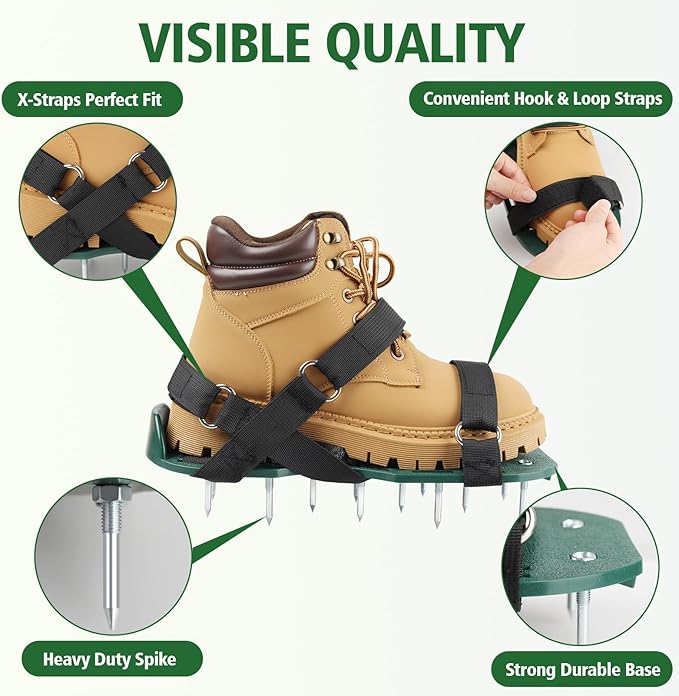 Lawn Aerator Shoes for Grass, Lawn Aeration Shoes with Adjustable Hook Loop Straps and Heavy Duty Spike, Soil Aerator Tool for Aerating Patio Yard Garden
