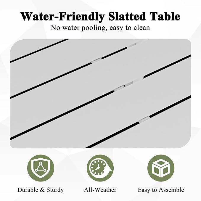 20" Aluminum Outdoor Side Table with Tapered Legs, Square Patio End Table with Geometric Slatted Top, All-Weather Coffee Table for Garden, Deck and Porch, White