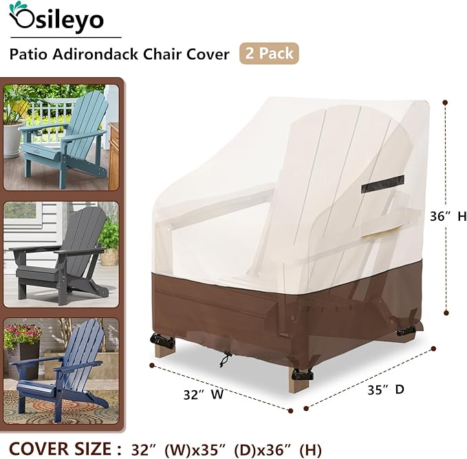 Adirondack Chair Covers 2 Pack,Waterproof Heavy Duty Patio Furniture Cover for Outdoor Chair Size 32 W x 35 D x 36 H inches,Beige & Brown