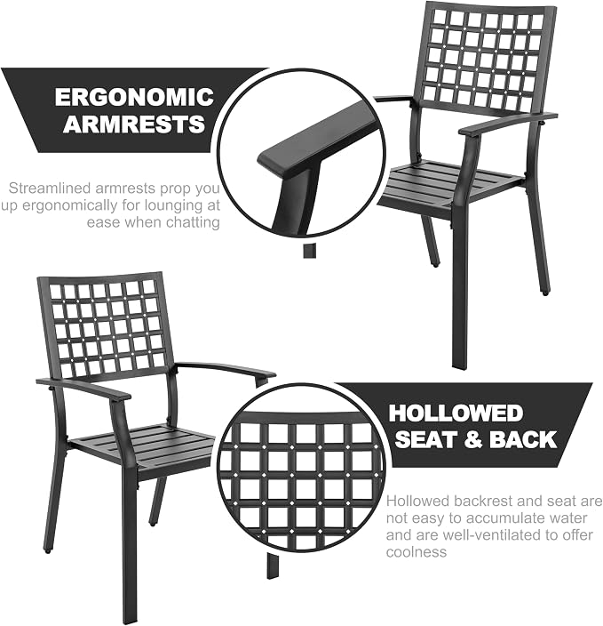 NUU GARDEN 5 Piece Outdoor Patio Dining Set, 37" Square Dining Table with 1.57" Umbrella Hole and 4 Dining Chairs, Powder-Coated Finish, for Garden,Patio, Deck, Backyard, Black