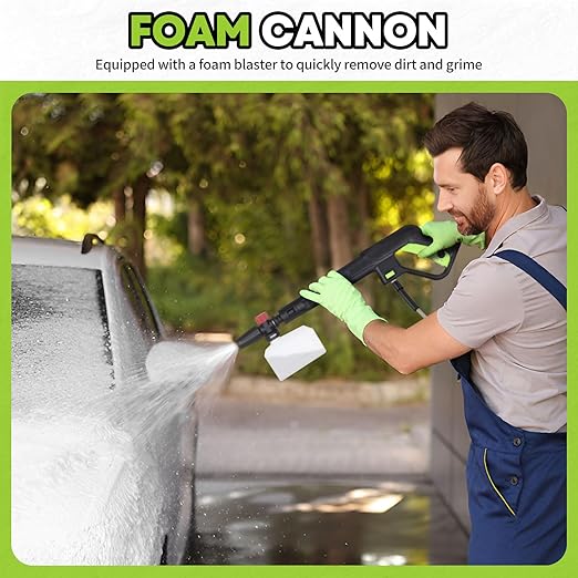 Electric Pressure Washer, w/23ft Hose & 18ft Cord, Angle-Adjustable Nozzle, Foam Cannon, Power Washer for Car, Driveway, Patio, Fence, House Cleaning