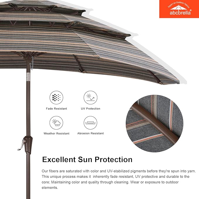 ABCCANOPY 5-Year 10-Year No Fading 9FT 3 Tiers Patio Umbrella, Outdoor Table Umbrella with 8 Sturdy Ribs for Deck, Backyard, Garden, Yard