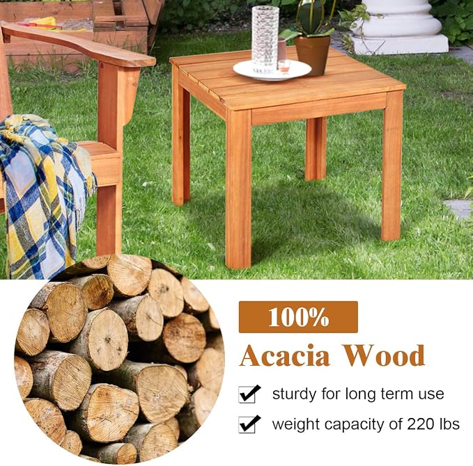 Giantex Outdoor Side Table, Acacia Wood Adirondack Table W/Oil Finished, 220lbs Weight Capacity, Square End Table for Patio, Backyard, Garden, Poolside & Balcony (1, Natural)