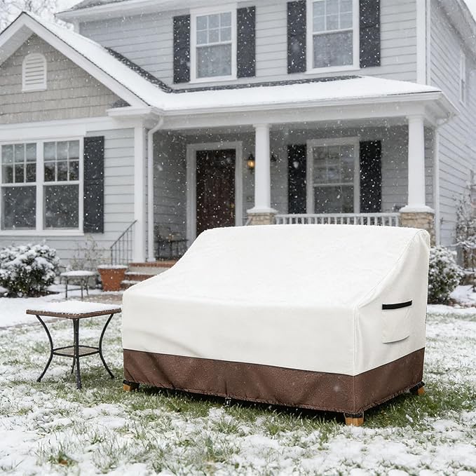 Waterproof Patio Sofa Cover, Heavy Duty 2-Seater Outdoor Couch Cover Size Up to 60W x 30D x 30H Inches, Lawn Patio Furniture Covers with Air Vent (Beige)