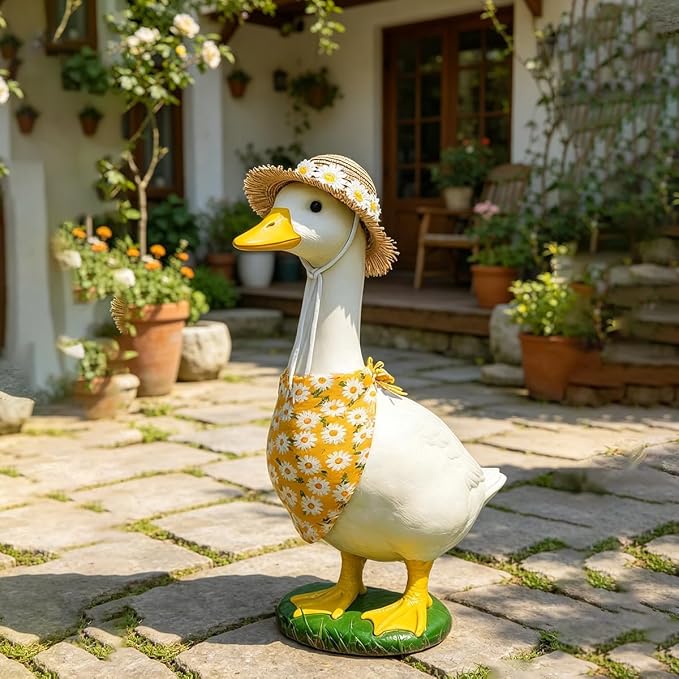 Summer Porch Goose Outfits for 23" 17" Lawn Porch Goose Statue Costume Cute Yellow Daisy Bandana and Hat for Garden Patio Statue Art Decor