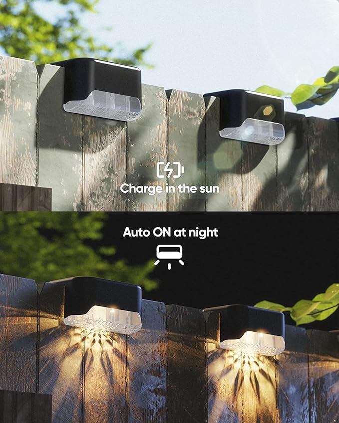 JACKYLED Solar Deck Lights,Outdoor Fence Light,16 Pack Solar Step Lights Waterproof LED Solar Powered Lighting for Outdoor Stairs, Fence, Deck,Patio Railing,Pathway,Driveway,Warm White,Black