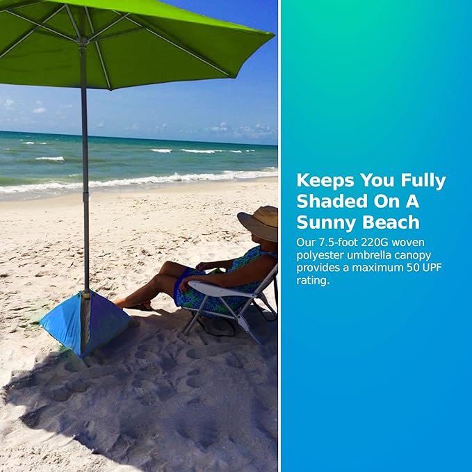BEACHBUB ALL-IN-ONE BEACH UMBRELLA SYSTEM. Includes ULTRA Base (compliant with the ASTM F3681-24 Beach Umbrella Safety Standard). (Lime Lounger Green)
