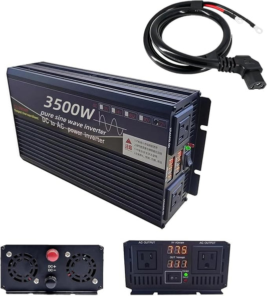 3500W Power Inverter 60V DC to 110V AC Converter with LED Display Dual AC Outlets Dual Fans Radiating for RV, Camp, Boat and Home Emergency Portable Pure Sine Wave Inverter (LED Screen, 3500W 60V)