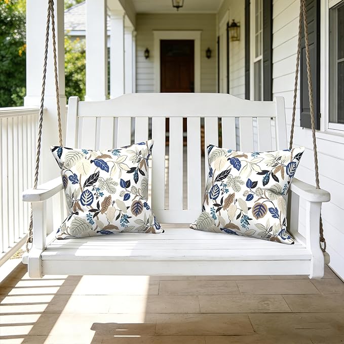 LVTXIII Outdoor Throw Pillows, Decorative Throw Pillows with Inserts, 20"x20" Square Pillows for Bed, Couch, Sofa and Patio Furniture, Set of 2, Breeze Leaves Beige