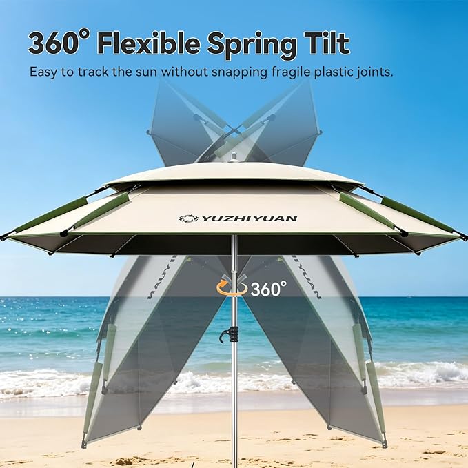 Patio Umbrella with Exclusive Black Coating, 7.2ft/7.8ft Heavy-Duty Double-Layer Nylon Canopy, Adjustable Tilt Sun Shade Outdoor Table Umbrella, UV Protection & Carry Bag for Beach, Fishing, Backyard