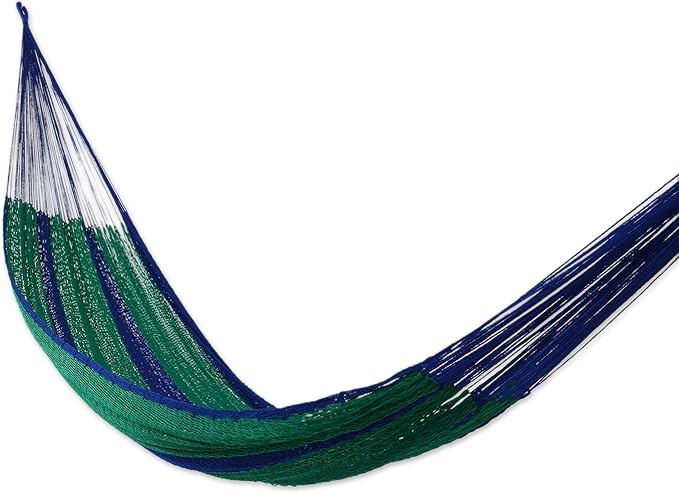 NOVICA Purple Green Teal Hand Woven Nylon Mayan 2 Person XL Rope Hammock, 'Royal Pheasant' (Double)