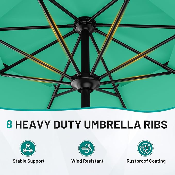 AreShark 9ft 2 Tiers Patio Umbrella - Outdoor Umbrella Waterproof UV Protection, Market Table Umbrella w/Push Button Tilt&Crank for Pool, Porch, Garden(Turquoise)