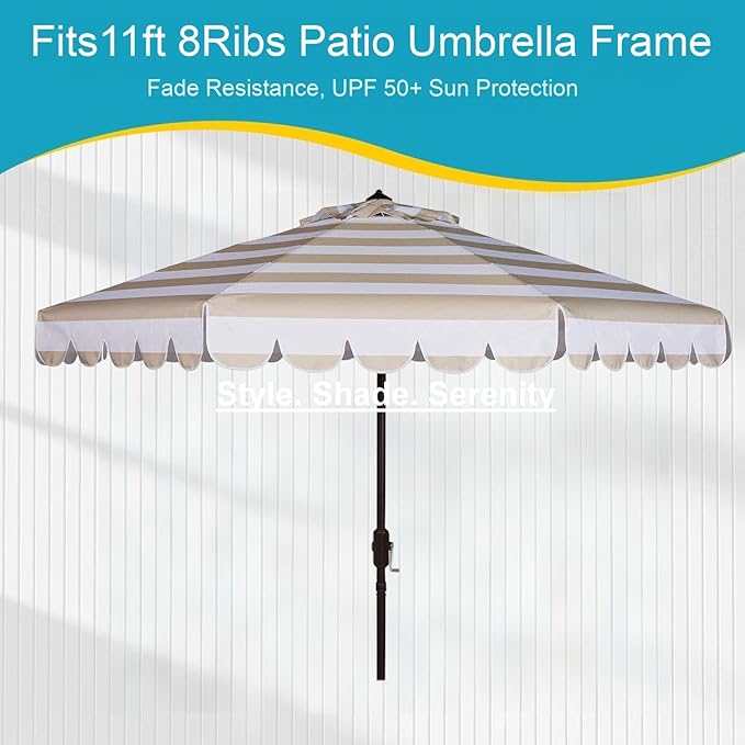 11ft Patio Umbrella Replacement Canopy Market Umbrella Top Outdoor Umbrella Canopy with 8 Ribs