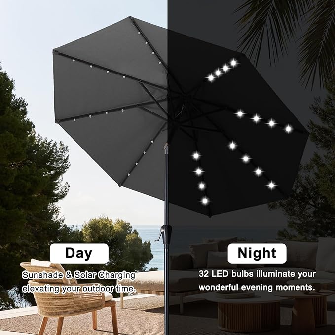ABCCANOPY Durable Solar Led Patio Umbrellas with 32LED Lights 11FT (Deep Gray)