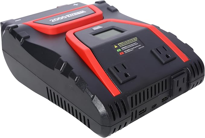 2000 Watt Power Inverter Modified Sine Wave 12v to 115v AC with 3 Sockets Dual USB Type C Ports and LCD Display Heavy Duty Car Power Inverter for Truck Rv Boat Camping Emergency Power
