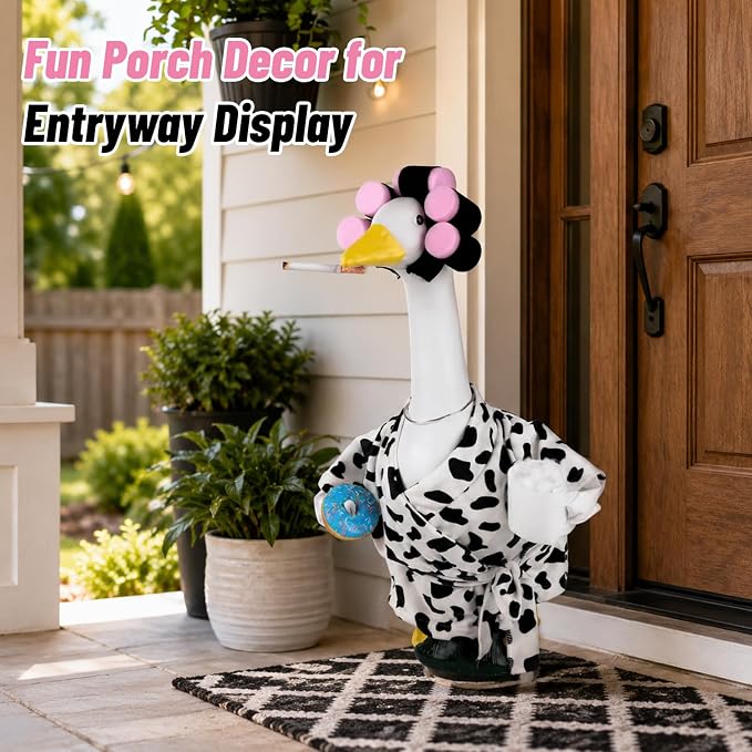 Porch Goose Outfits for 23 Inch Porch Goose, Cow Print Robe Costume with Matching Accessories, Summer Porch Goose Clothes for Front Porch Yard Garden Decor