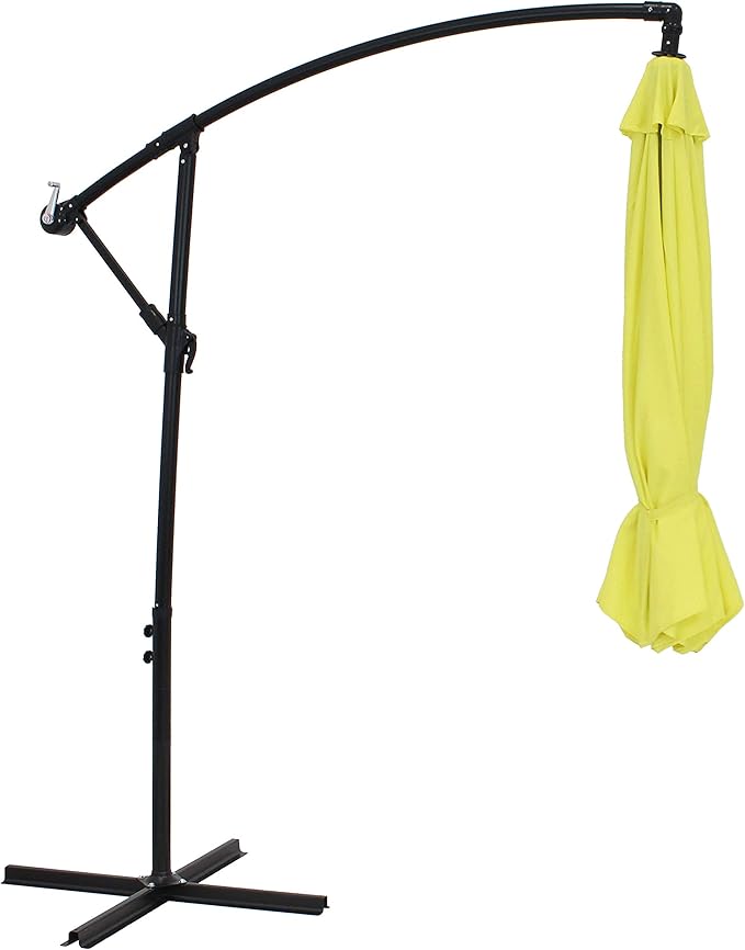 Sunnydaze 9.5-Foot Cantilever Umbrella with Air Vent, Cross Base, and Crank - Polyester Shade and Steel Pole