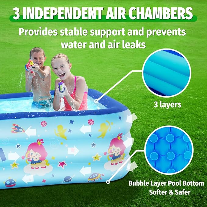 Seasons Inflatable Pool for Kids 70"x45"x20" PVC Thickened Swimming Pool for Summer Garden & Outdoor Backyard Water Parties