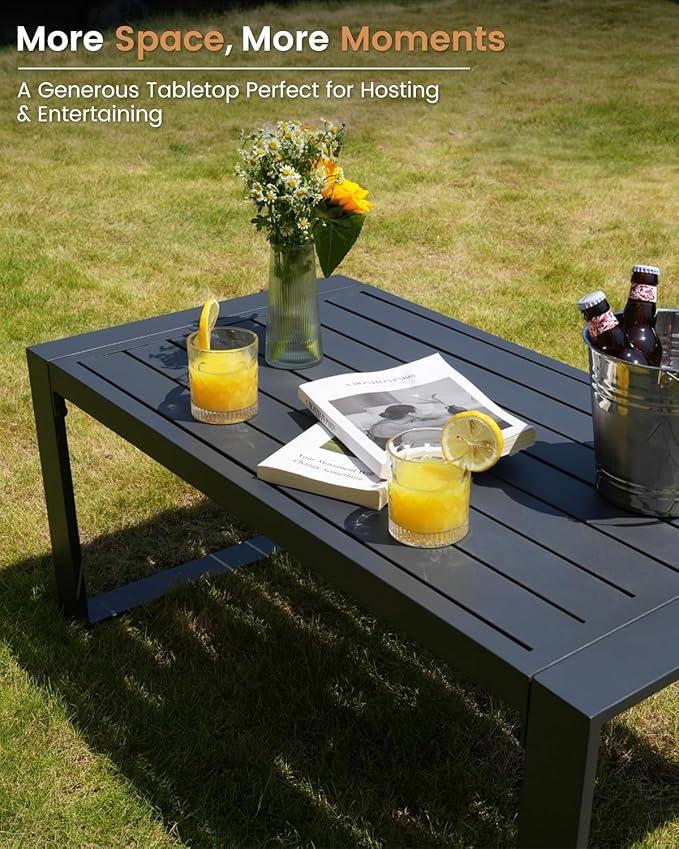 Aluminum Patio Furniture Set, 4 Piece Metal Outdoor Furniture Set with 6″ Thick Washable Cushions & Coffee Table, All Weather Patio Conversation Sets for Yard, Poolside, Garden (Grey)
