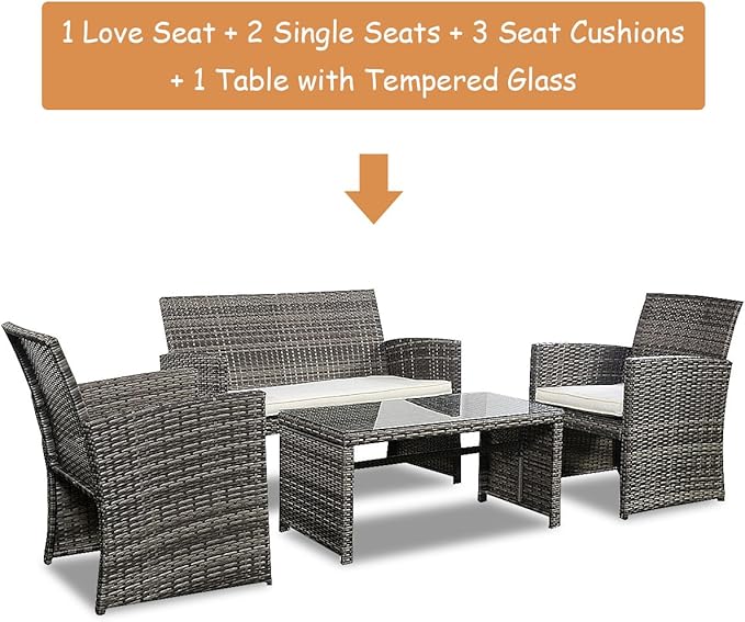 Tangkula AM0948HM Lawn Garden PE Rattan Wicker Furniture (Brown) 4 Piece Outdoor Patio Sofa Set