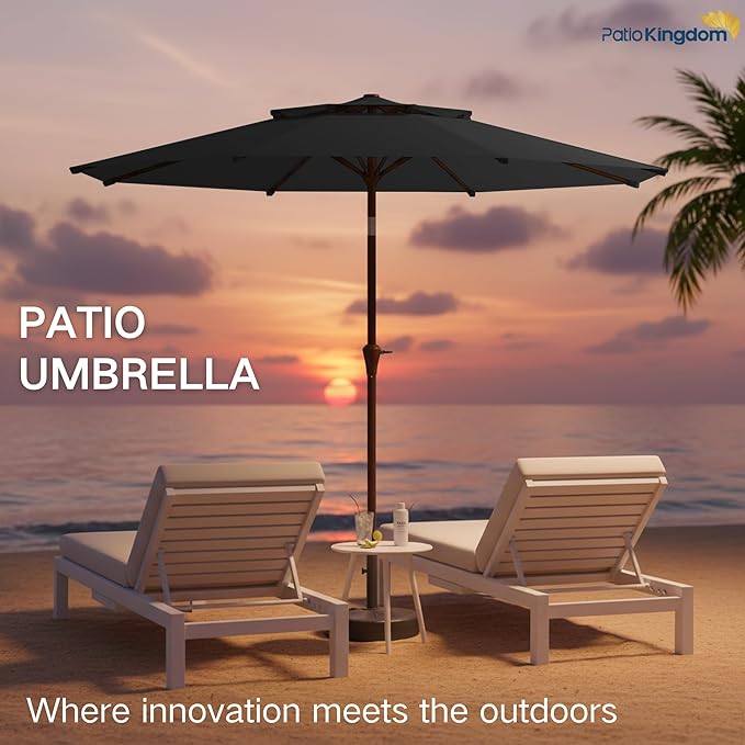 9FT Patio Umbrella 2-Tier Outdoor Market Table Umbrella with Push-Button Tilt & Crank | UPF 50+ & Waterproof for Backyard,Garden,Pool,Deck(Black)