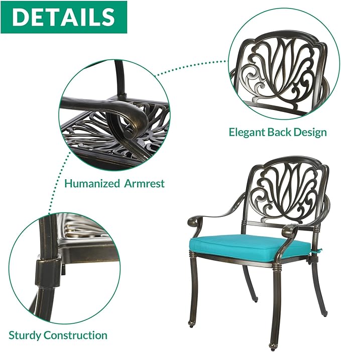 VIVIJASON 9-Piece Patio Furniture Dining Set, Rust-Free Cast Aluminum Outdoor Conversation Set, Include 8 Cushioned Chairs & 61" Round Dining Table with 31" Lazy Susan, Umbrella Hole, Ocean Blue