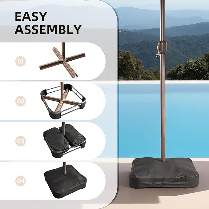 15ft Patio Umbrella with Base Included, Rectangle Double Patio Umbrellas with Crank Handle 12 Ribs, Heavy Duty Large Table Umbrella for Pool Deck Garden Party Commercial