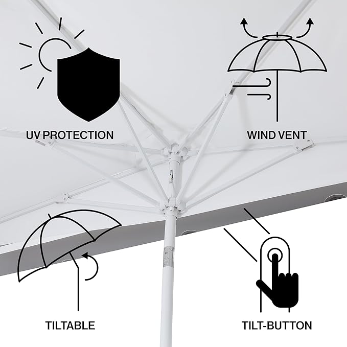 JONATHAN Y Terrace Scalloped 9 ft. Half Round Patio Umbrella with Crank Lift and Tilt, Coastal Semicircle Market Wall Umbrella for Balcony, White/Black, White Pole UMB1202D
