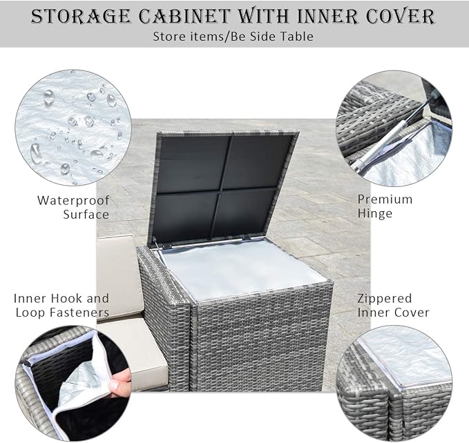 RELAX4LIFE 8-Piece Patio Furniture Set - PE Wicker Conversation Set w/Soft Cushions & Tempered Glass Storage Table, Outdoor Sectional Sofa Set for Garden, Poolside, Backyard (White)