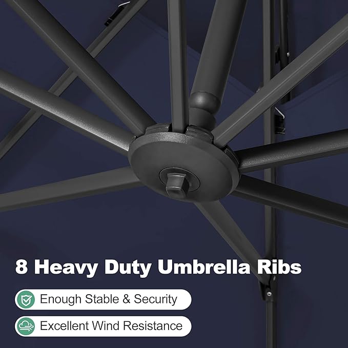FLAME&SHADE 8.2 X 8.2 FT Square Cantilever Patio Umbrella - Large Offset Umbrella Outdoor Patio with 360-Degree Rotation and 3-Year Fade Resistance Fabric for Deck Pool Backyard Garden, Dark Blue