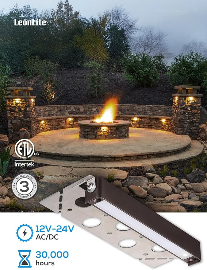 LEONLITE 7 Inch LED Hardscape Lighting, Update Retaining Wall Lights, LED Landscape Lighting, 12-24V AC/DC Paver Light Low Voltage, 3W/4W/5W Dimmable Outdoor Step Lights, 2700K Soft White, ETL, 4 Pack