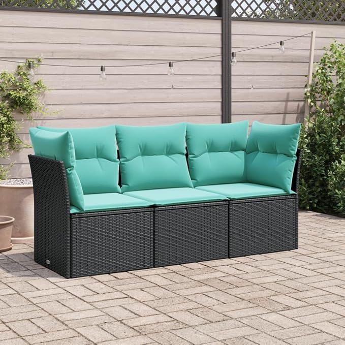 3 Piece Patio Sofa Set with Cushions, Garden Lounge Set Front Porch Furniture Sectional Sofa Patio Conversation Set for Negotiation Area Garden Exhibition Piazza Black Poly Rattan