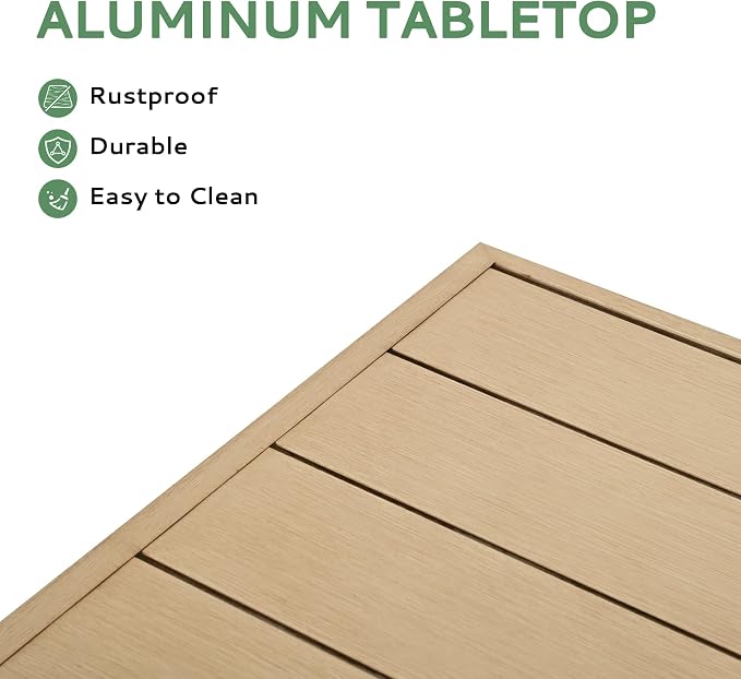 8-Person Outdoor Dining Table, Aluminum Rectangle Outdoor Dining Table with 2.2" Umbrella Hole, Rustproof Aluminum Patio Dining Table for 8, All-Weather for Garden Yard Poolside, Beige