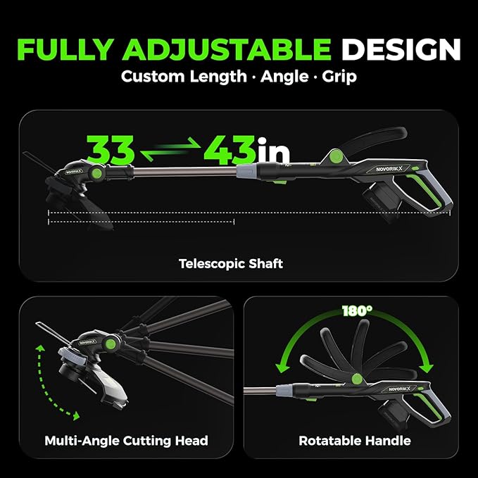 NovorikX 20V String Trimmer Cordless, 12 Inch Battery Powered Grass Trimmer for Women & Seniors, 2 x 2.0Ah Batteries & Charger Included, 3.7lbs Light Weight Weed Wacker