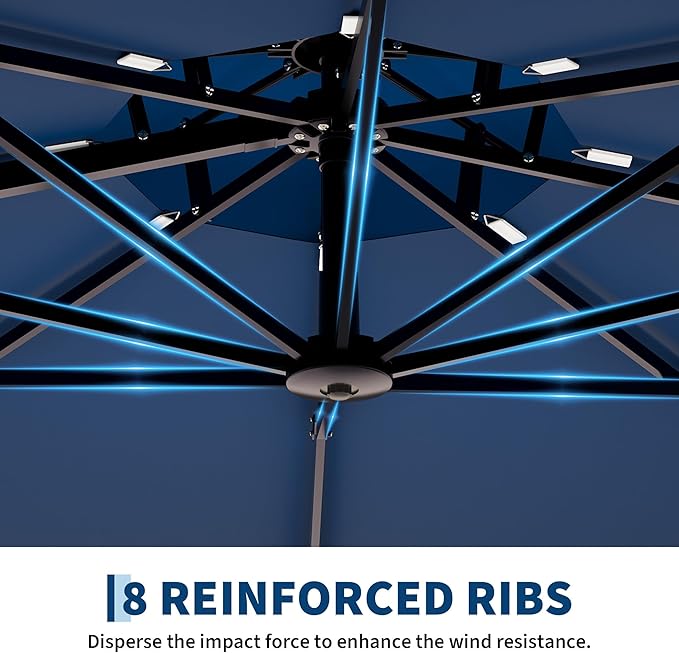 10x10 FT Round Outdoor Umbrella with Base, Cantilever Patio Umbrella with 360° Rotation & Adjustable Height, Heavy Duty Aluminum Umbrella Outdoor Patio for Garden Poolside,Navy Blue