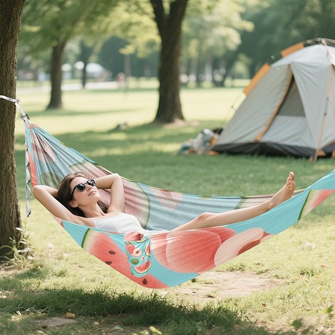 Cartoon Cute Pink Peach Watermelon 330lb Capacity Outdoor Hammock with Portabl Carry Bag Tree Hammock for Outside Camping Essentials hamaca con Base para adultos