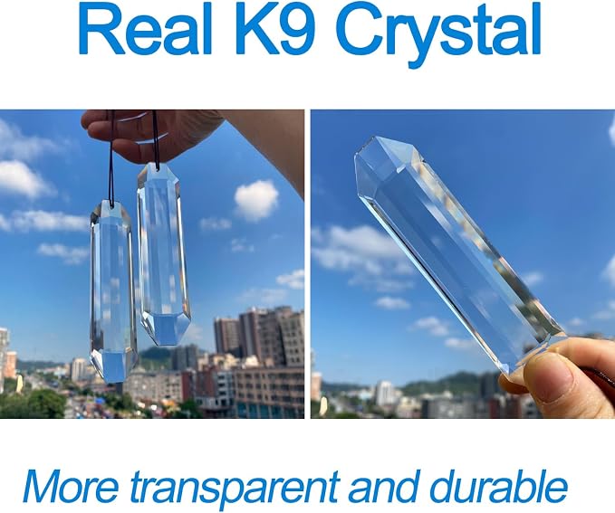 2PCS Rectangle Crystal Suncatcher Prisms for Windows (Rect Clear) | Clear, Transparent, K9 Glass, Rainbow Maker, with Hooks & Cord