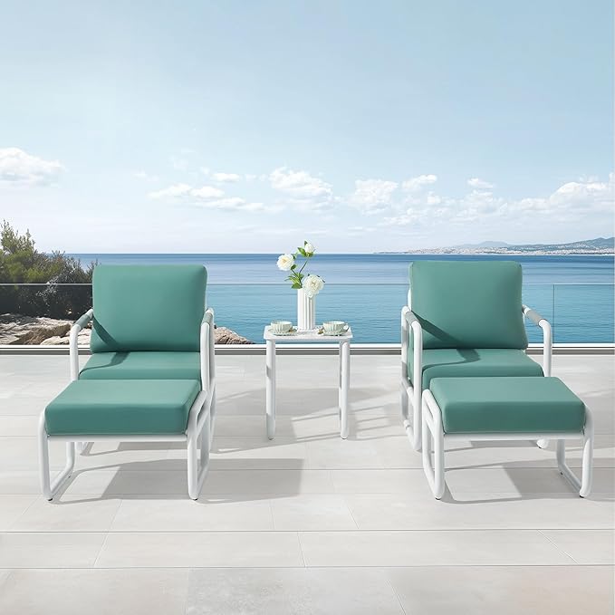 MBY Outdoor Aluminum Patio Furniture Set, 2-Seats Patio Conversation Sofa Set with 2 Ottomans and 6.7" Thickened Cushions, All Weather for Pool, Garden(White)