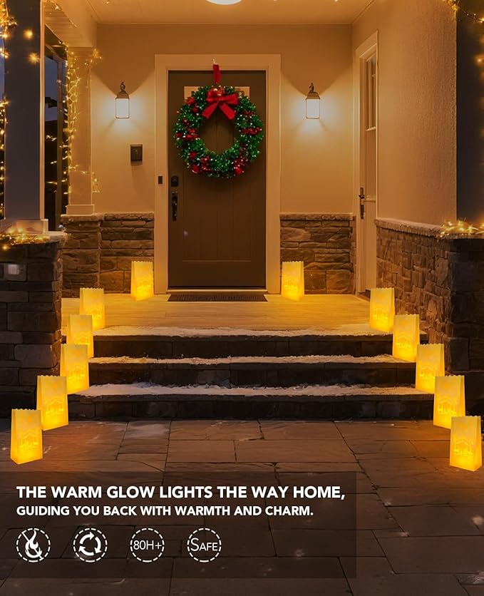 AceList 30 Set Luminaries Bag with Flameless Candles, Flickering LED Tea Lights with Paper White Luminary Bags Battery Operation for Party, Halloween, Christmas Decoration (Nativity, Bag+Candle)