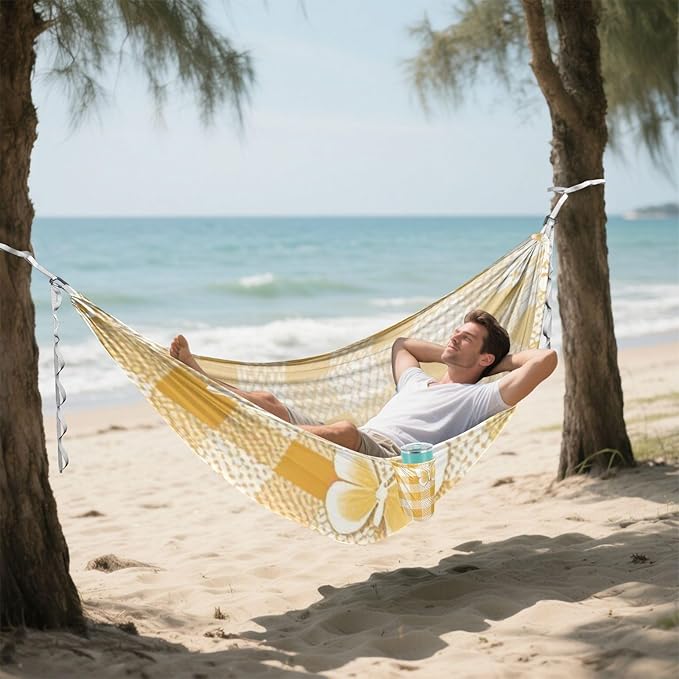 Lovely Yellow Lace Butterfly Plaid 330lb Capacity Camping Hammocks with Portabl Carry Bag Tree Hammock for Indoor Outdoor Patio Base para poner hamaca