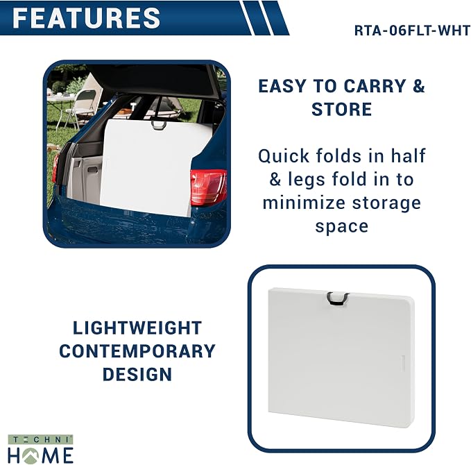 6 FT Granite White Folding Table with Easy- Carry Handle – Premium 6 Foot Folding Table Ideal for Camping, Picnic, Party or Home Use