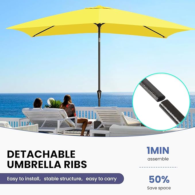 Ayge 6.5x10FT Rectangular Patio Umbrella Outdoor Table Umbrella w/Push Button Tilt & Crank Rectangle Market Umbrella UV Protection for Garden,Deck,Lawn,Yard & Pool,Yellow