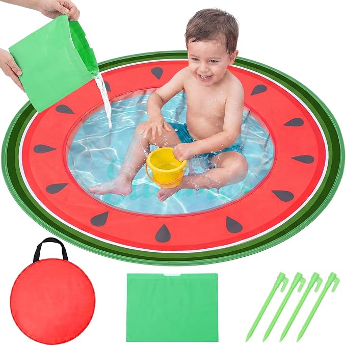 Hungdao Pop up Baby Beach Pool Portable Toddler Paddling Pool Cute Shape Beach Pit with Water Bag and Storage Bag for Infant Kids Boys and Girls Outdoor Summer Camping Traveling Vacation (Watermelon)