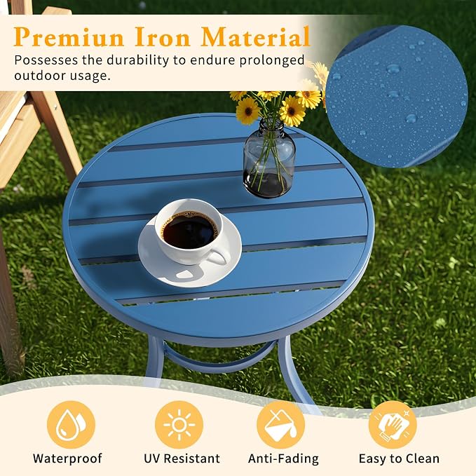 VINGLI Outdoor Side Table, Small Metal Patio End Table, Outdoor Round Table for Patio, Pool, Porch (Blue)